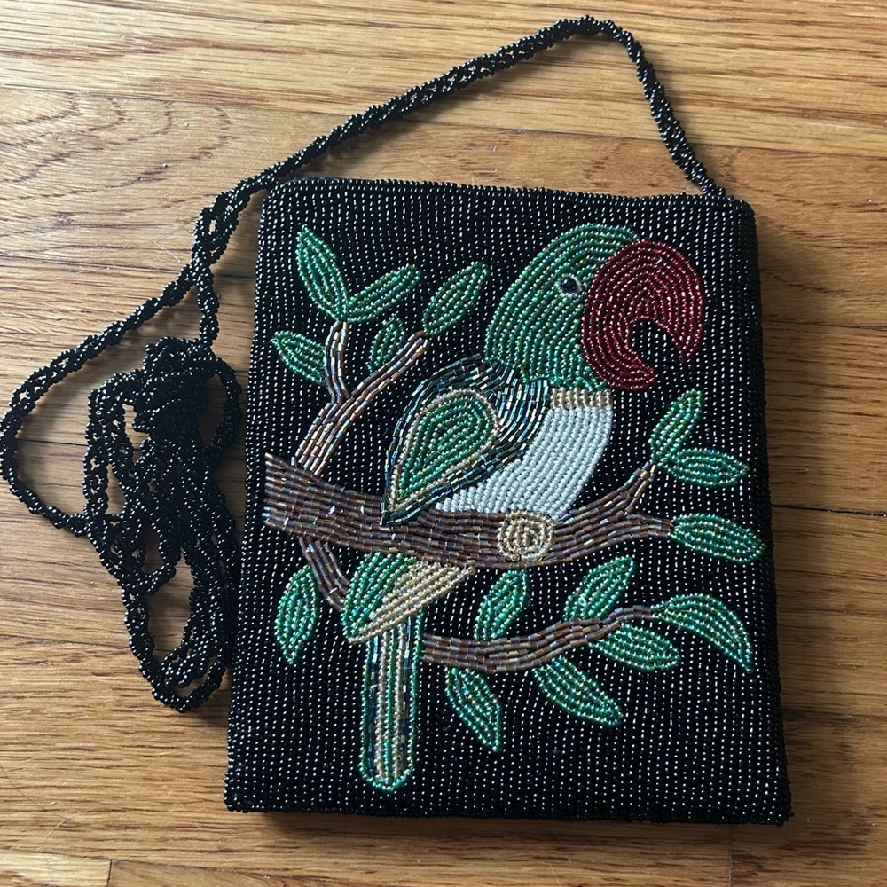Vintage Beaded Parrot Design Crossbody Bag, like new